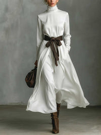 Turtleneck Tie Waist Midi Dress 100100601241017 60 Jerry's Apparel 