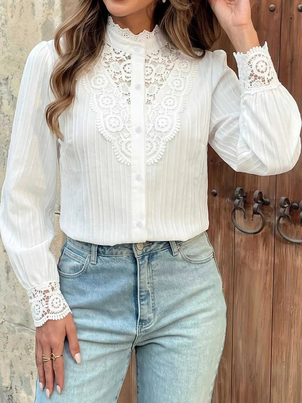 Lace Detail Long Sleeve Shirt 101001935889409 42 Affordable Fashion Under $100 Jerry's Apparel 