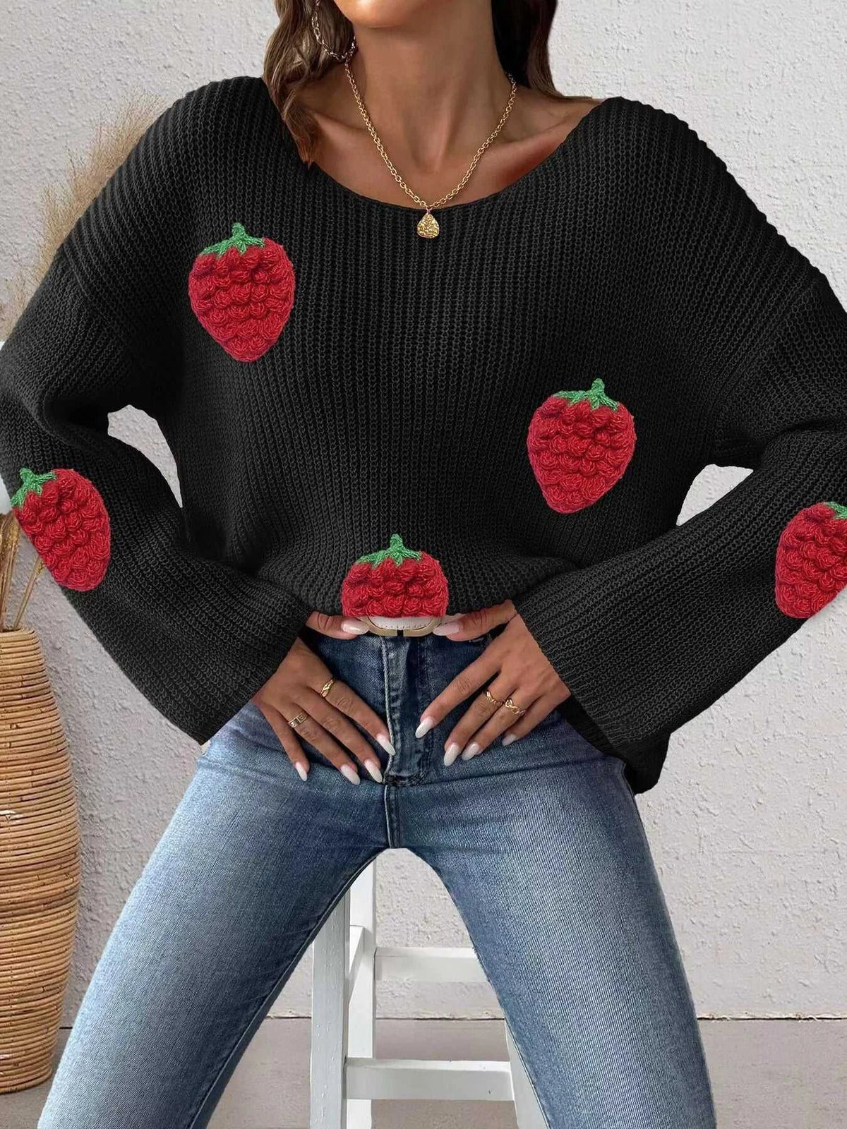 Strawberry Applique Oversized Sweater 101002944514652 38 Affordable Fashion Under $100 Jerry's Apparel 