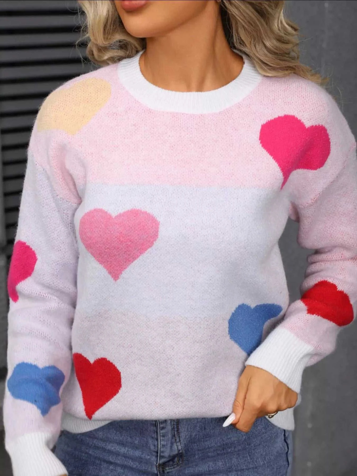 Valentine's Day Heart Round Neck Dropped Shoulder Sweater 100100731312890 46 Affordable Fashion Under $100 Jerry's Apparel 