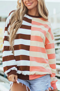 Striped Round Neck Long Sleeve Sweatshirt