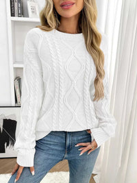 Cable Knit Round Neck Long Sleeve Sweater 100100086035617 48 Seasonal Fashion Collections Jerry's Apparel 