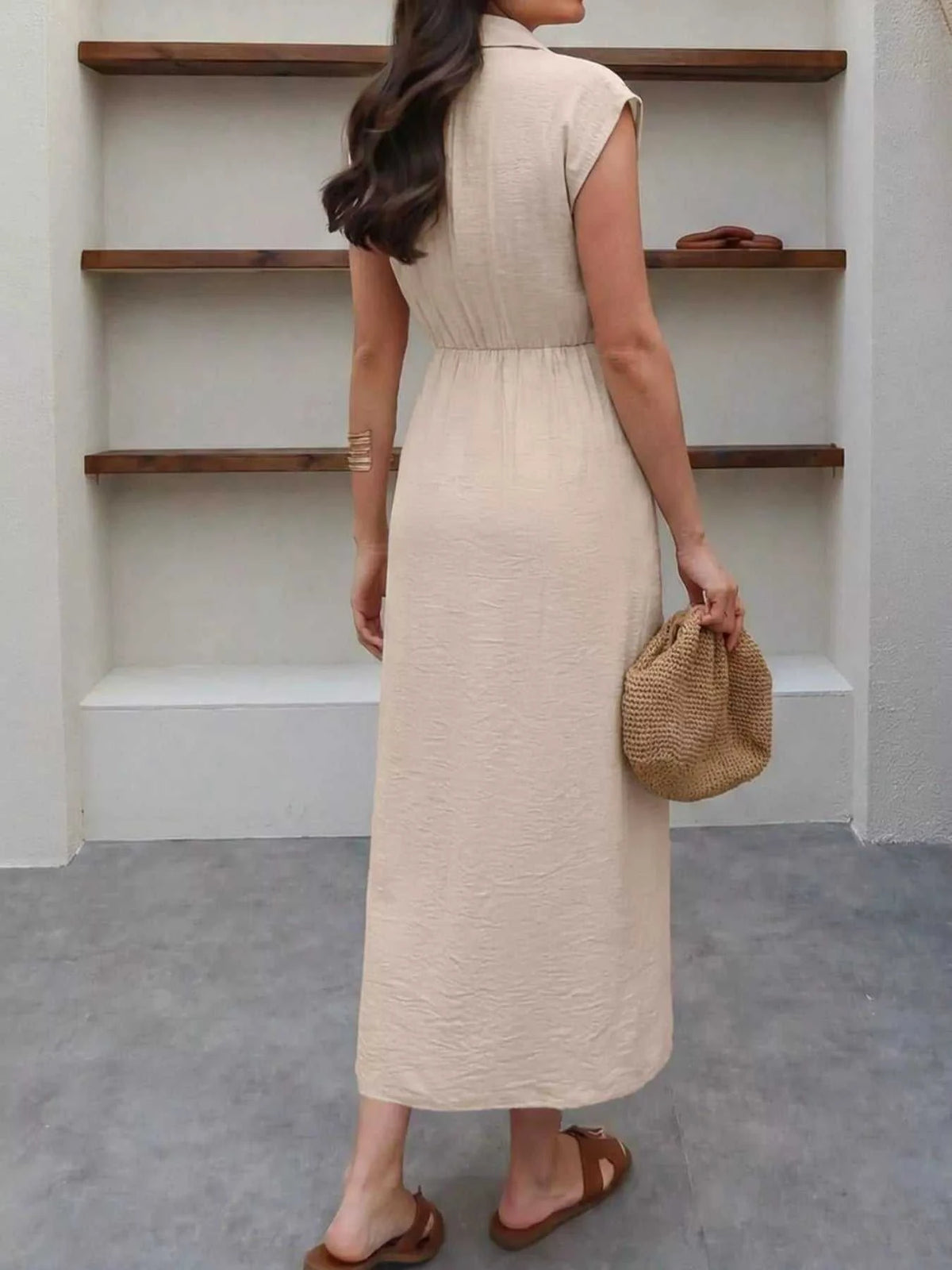 Sleeveless Button-Down Tie Waist Midi Dress 100100610641255 39 Women's Midi Dress Affordable Boutique Dresses Under $50 Jerry's Apparel 