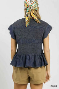 Umgee Smocked Peplum Top with Scalloped Ruffle Cap Sleeves 100100805161521 64 Affordable Fashion Under $100 Jerry's Apparel 