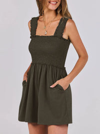 Smocked Square Neck Sleeveless Romper