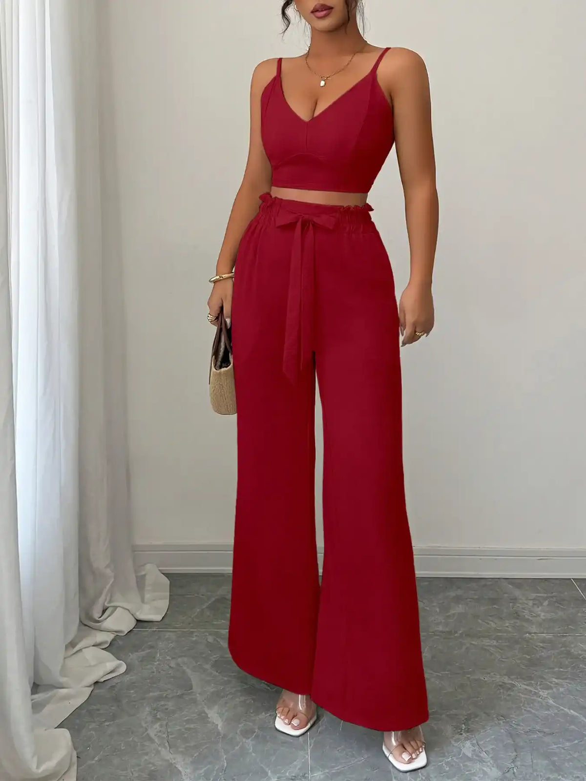 V-Neck Cami and Wide Leg Pants Set 100100127807386 60 Gifts for Her Jerry's Apparel 