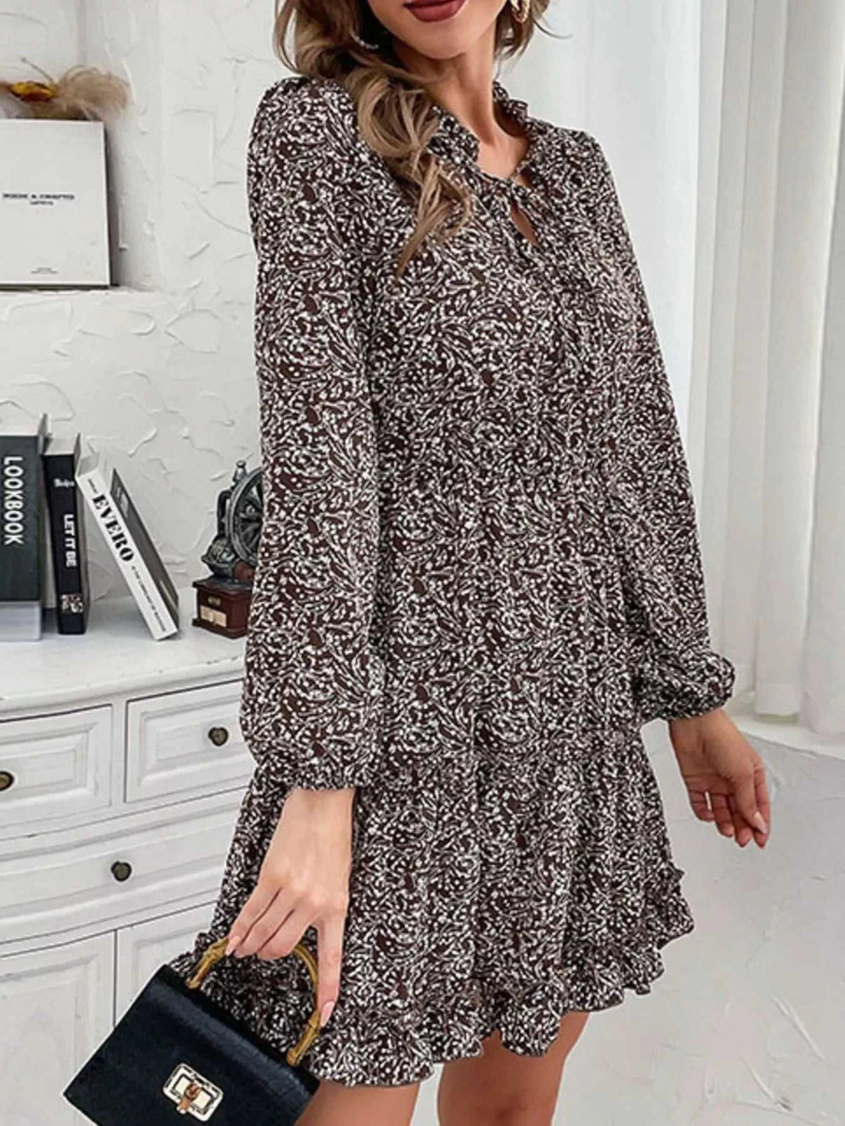 Ruffle Hem Tie Neck Mini Dress 100100547411895 44 Affordable Fashion Under $100 Jerry's Apparel 