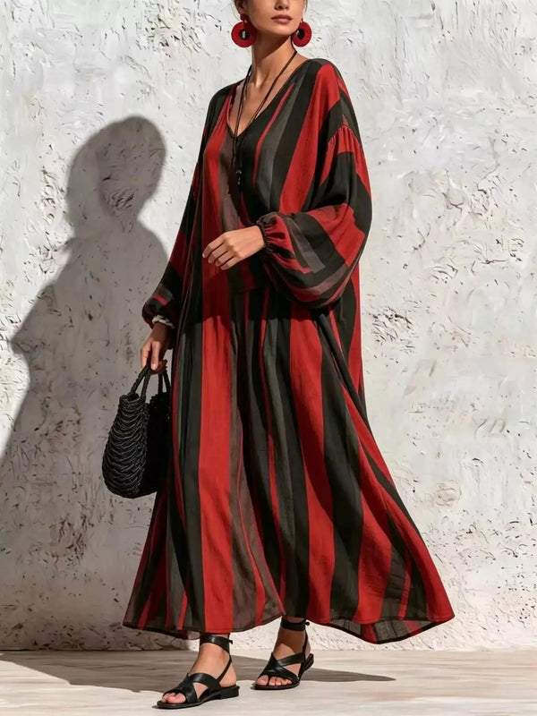 Bohemian Striped V-Neck Loose Top and Wide Leg Pants Set 101001499000333 56 Affordable Fashion Under $100 Jerry's Apparel 