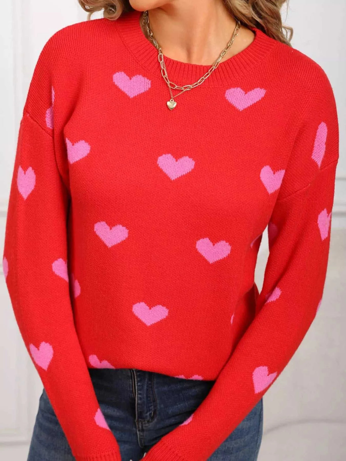 Valentine's Day Heart Pattern Dropped Shoulder Sweater 100100193932322 48 Affordable Fashion Under $100 Jerry's Apparel 