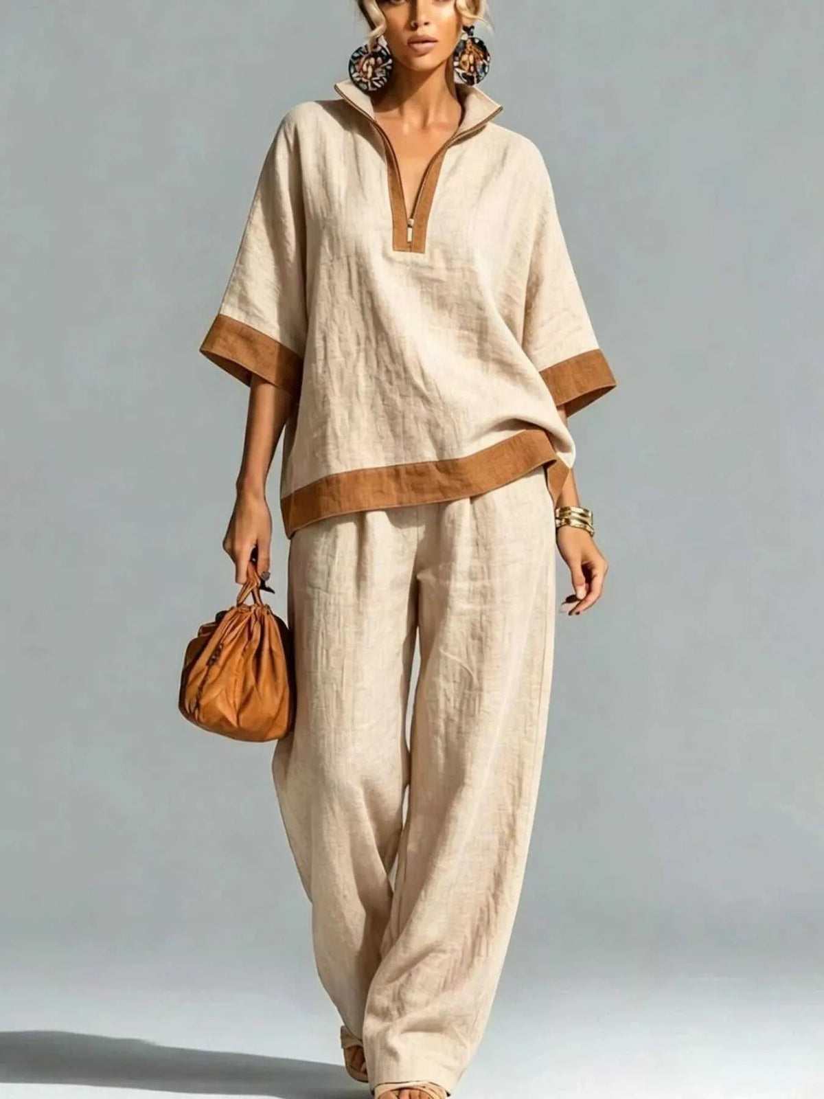 Full Size Contrast Trim Top and Wide Leg Pants Set Plus Size 101001836146473 46 Affordable Fashion Under $100 Jerry's Apparel 