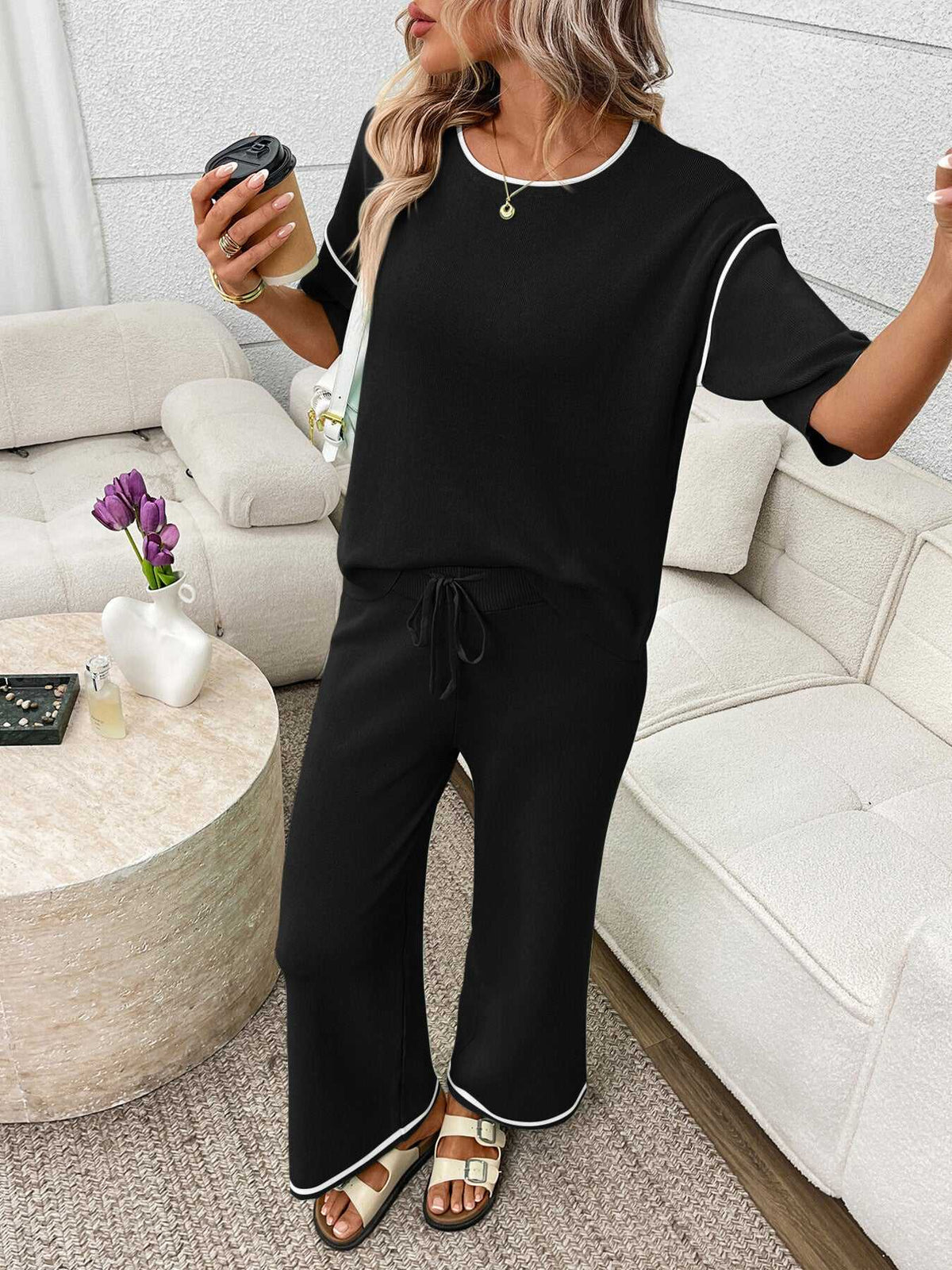 Round Neck Half Sleeve Top and Pants Set 100100458964546 67 Affordable Fashion Under $100 Jerry's Apparel 