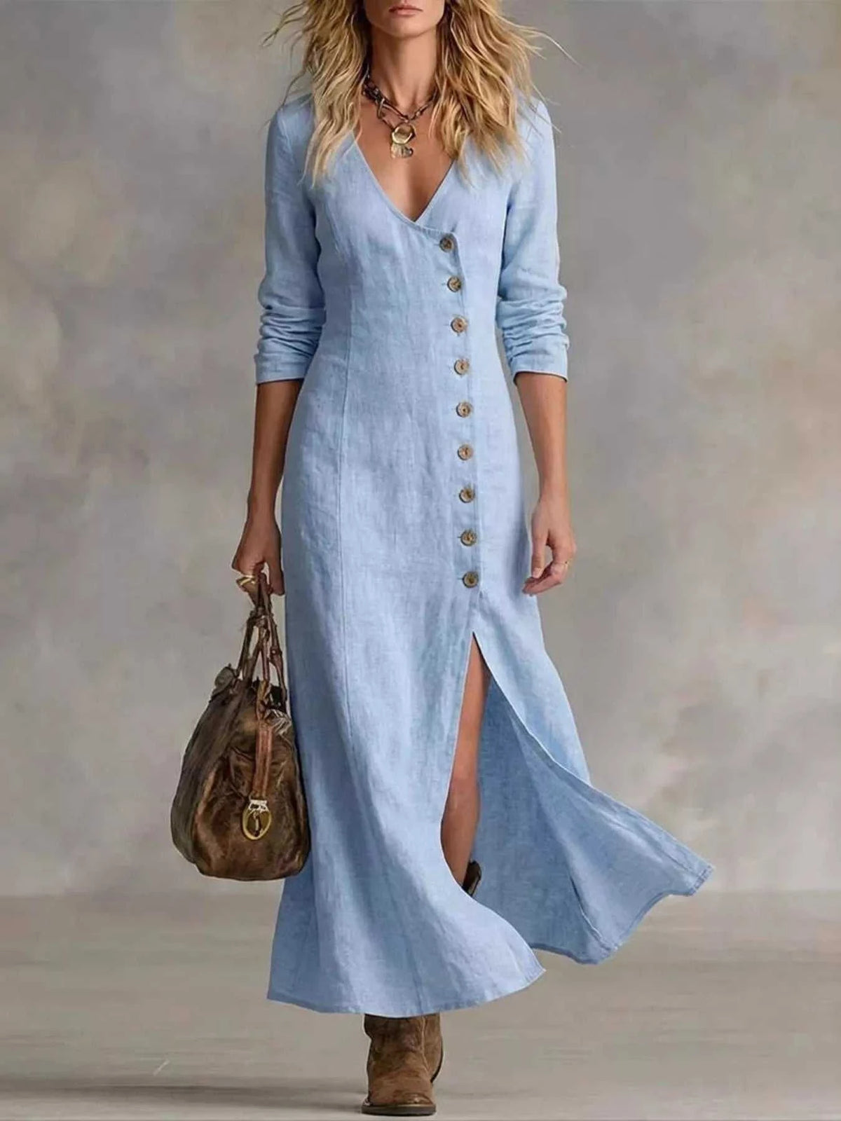Full Size Button Front Slit Maxi Dress Plus Size 100100885609916 41 Affordable Fashion Under $100 Jerry's Apparel 