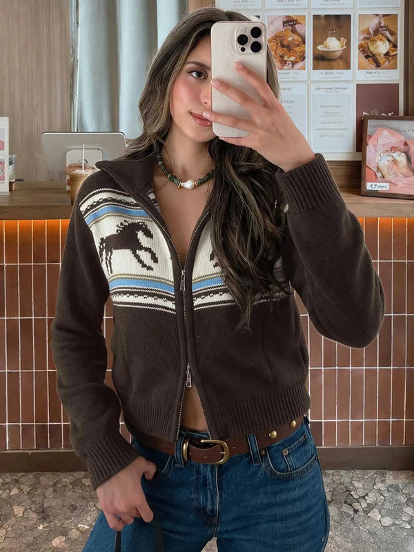 Horse Zip Up Mock Neck Cardigan 101002545431785 56 Affordable Fashion Under $100 Jerry's Apparel 