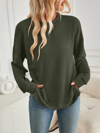 Slit Round Neck Long Sleeve Sweatshirt