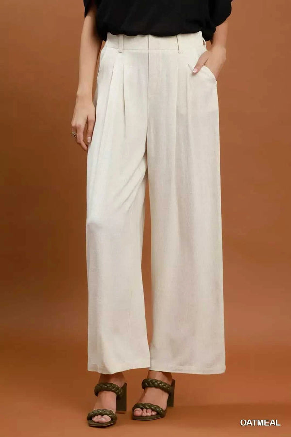 Umgee High Waist Linen Blend Wide Leg Trousers 100100678971704 49 Jerry's Apparel 