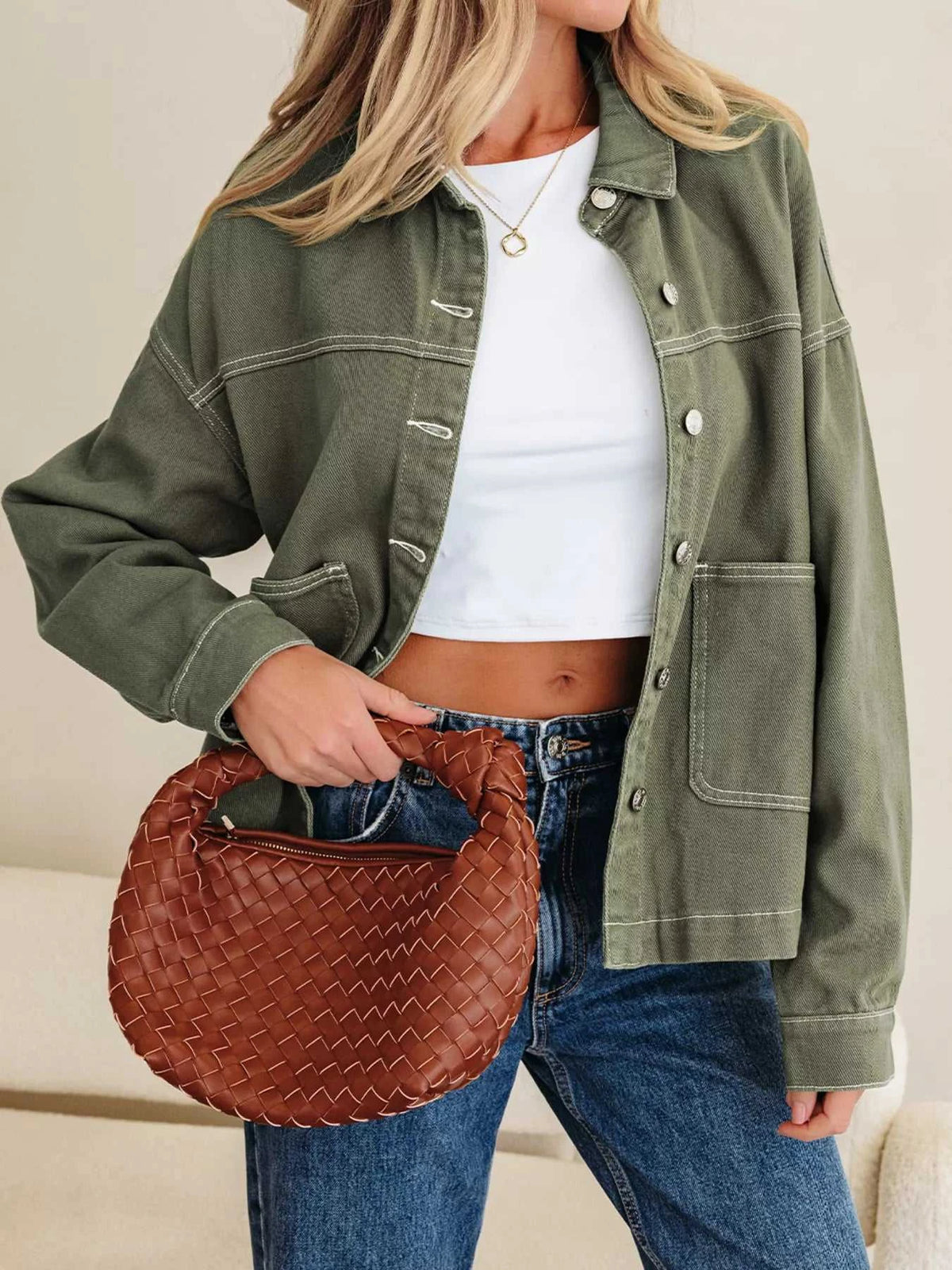 Patched Pocket Collared Button Front Boyfriend Denim Jacket 100100355837828 73 Affordable Fashion Under $100 Jerry's Apparel 