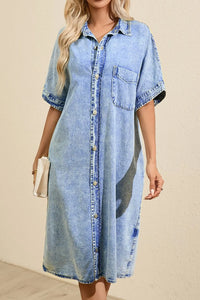 Oversized Button Down Denim Shirt Dress
