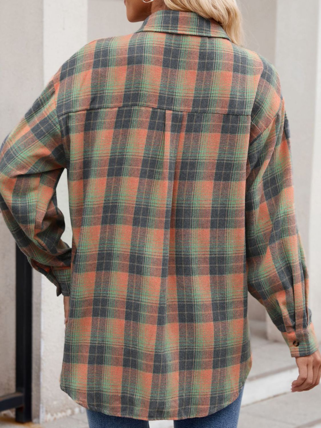 Plaid Collared Neck Long Sleeve Shirt