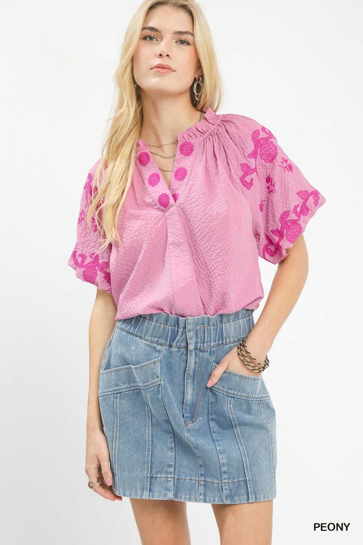 Umgee Embroidered Textured Flutter Sleeve Top 100100882801446 57 Affordable Fashion Under $100 Jerry's Apparel 