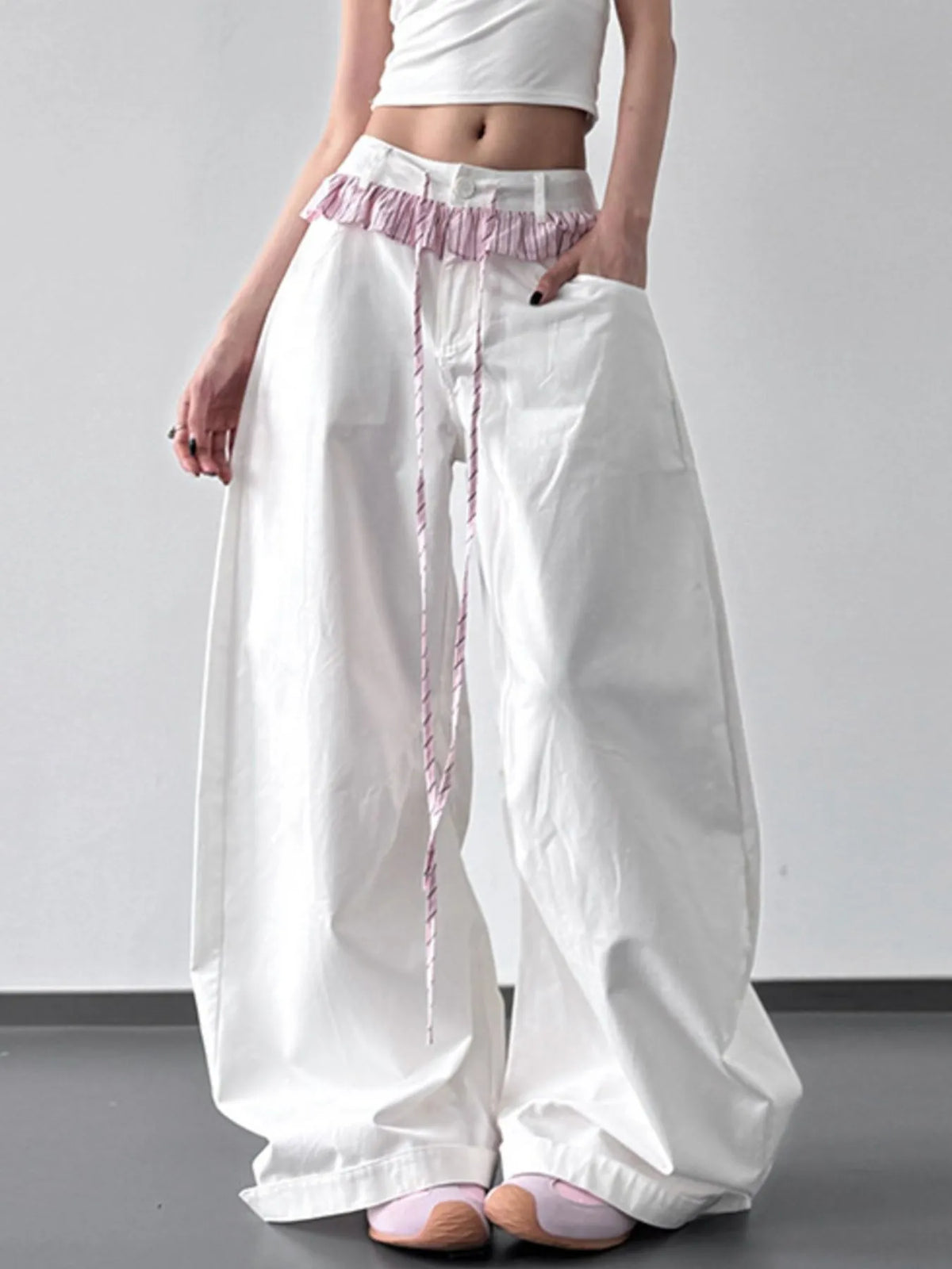 Wide Leg Drawstring Casual Pants