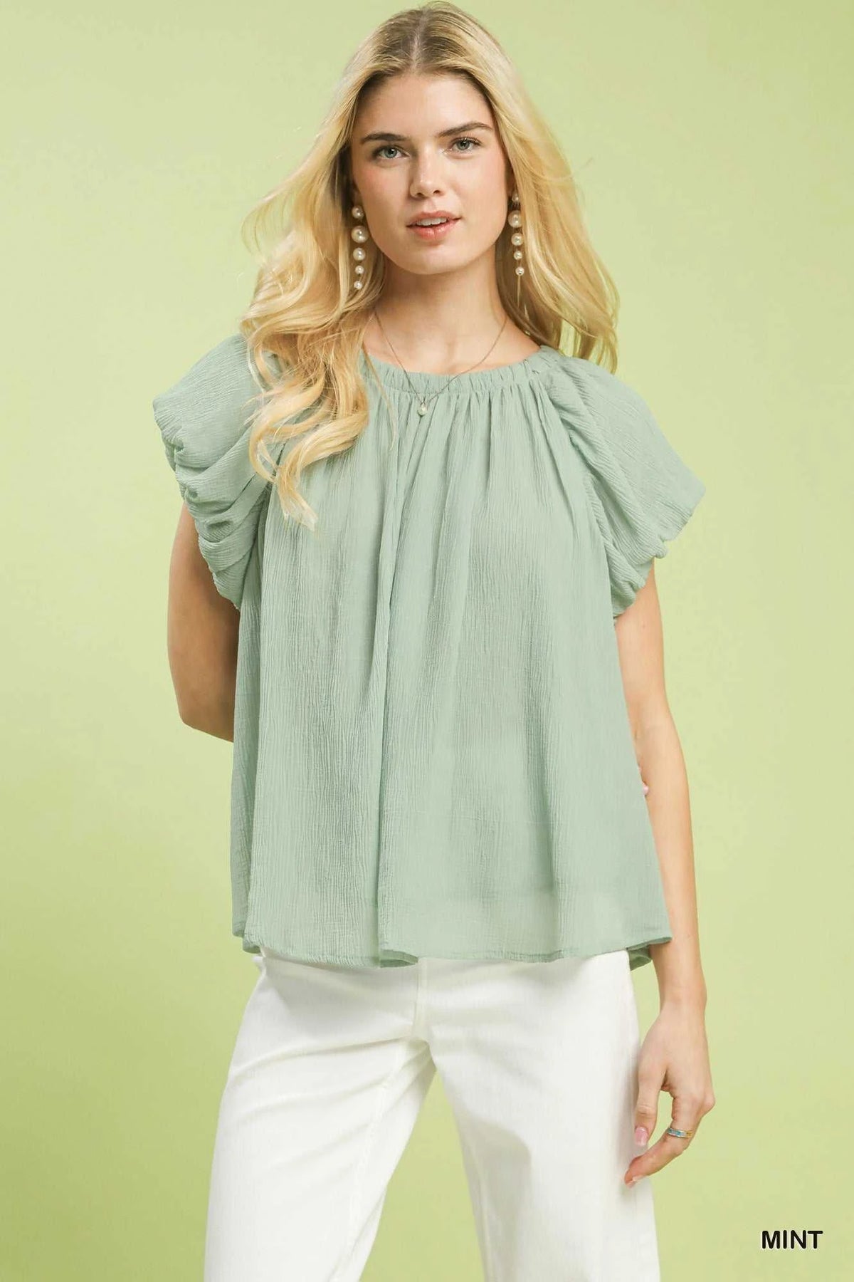 Umgee Crinkle Flutter Sleeve Peasant Top 100100554091171 51 Affordable Fashion Under $100 Jerry's Apparel 