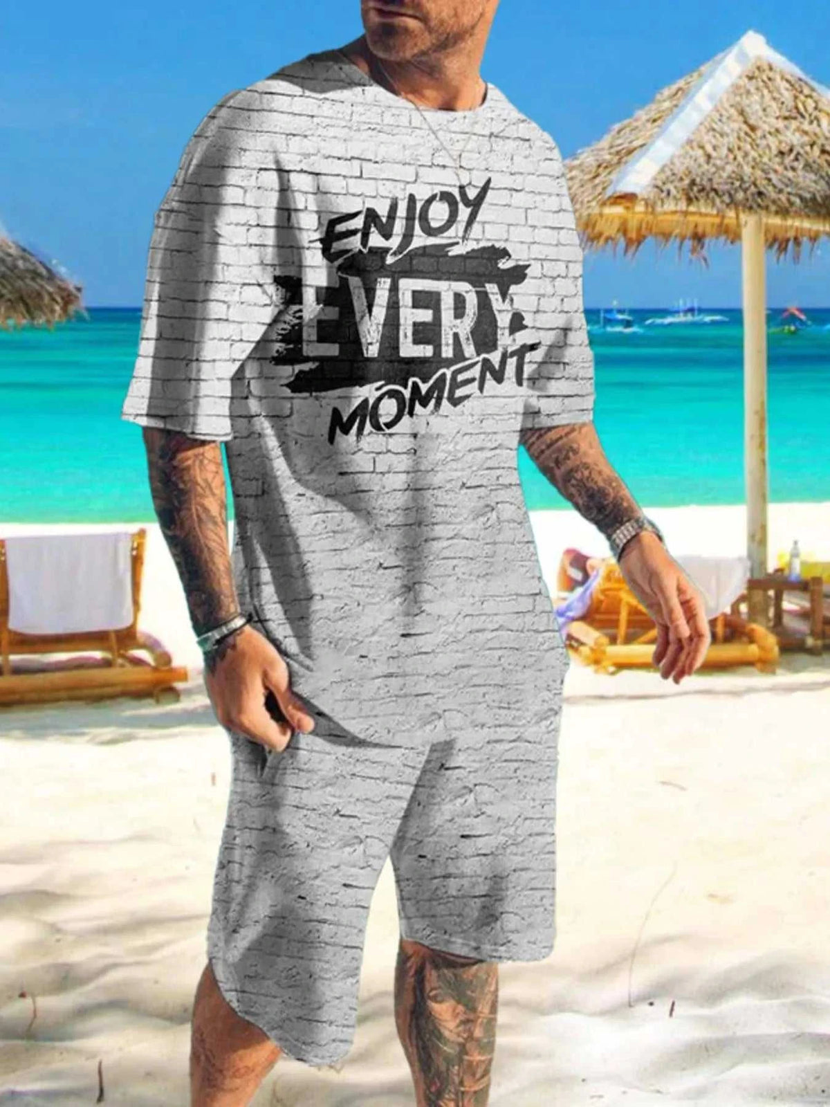 Men's Full Size Printed Short Sleeve Tee and Shorts Set Plus Size 100400088855372 29 Affordable Fashion Under $100 Jerry's Apparel 