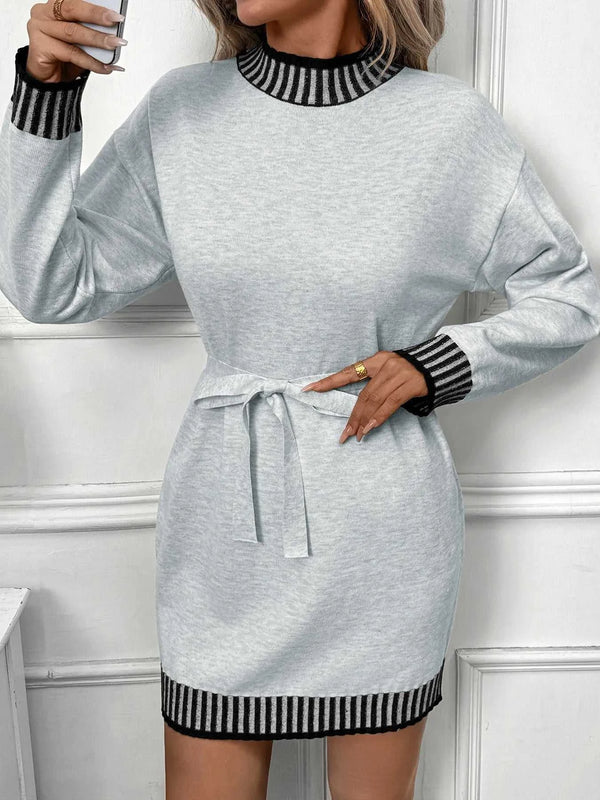 Striped Trim Tie Waist Sweater Dress 100100252941257 47 Affordable Fashion Under $100 Jerry's Apparel 