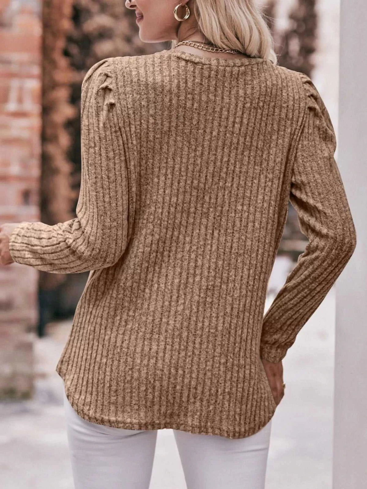 Ribbed Knit Puff Sleeve T-Shirt 100100962471478 28 Affordable Fashion Under $100 Jerry's Apparel 