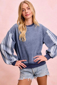 BiBi Washed Denim Lace Contrast Sided Sweatshirt 100100756531525 56 Affordable Fashion Under $100 Jerry's Apparel 