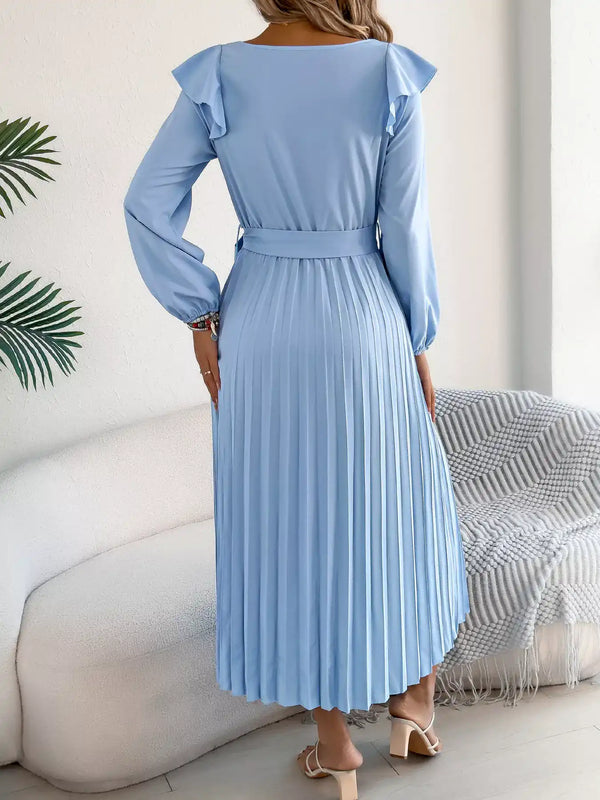 Ruffled Pleated Midi Dress with Waist Tie 101001197851740 44 Affordable Fashion Under $100 Jerry's Apparel 