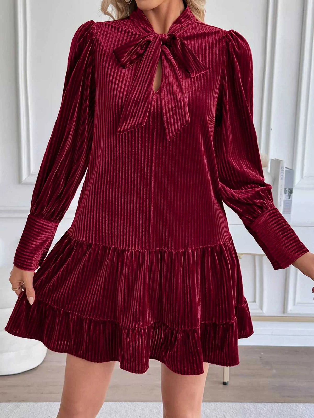 Velvet Tie Front Tiered Mini Dress 100100994495878 52 Affordable Fashion Under $100 Jerry's Apparel 