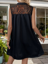 Lace Detail Notched Sleeveless Mini Dress