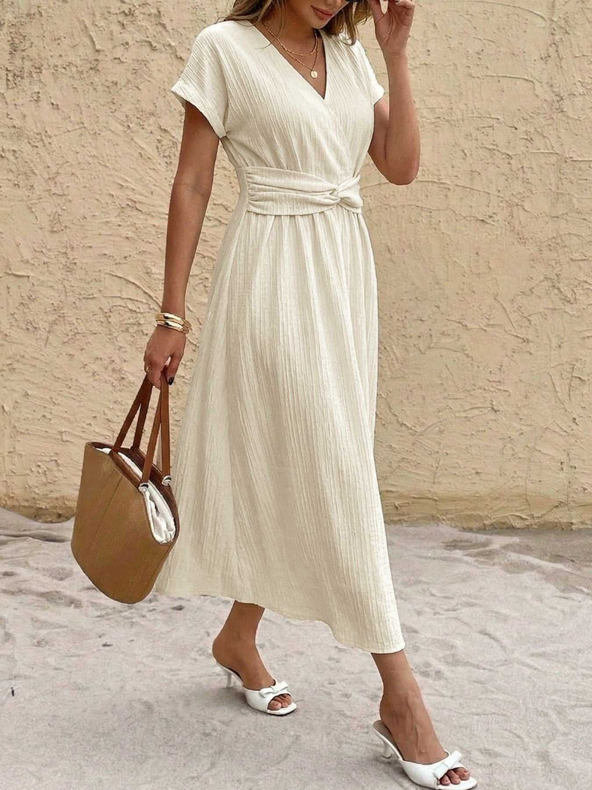 Surplice Short Sleeve Midi Dress 100100465813396 41 Affordable Fashion Under $100 Jerry's Apparel 