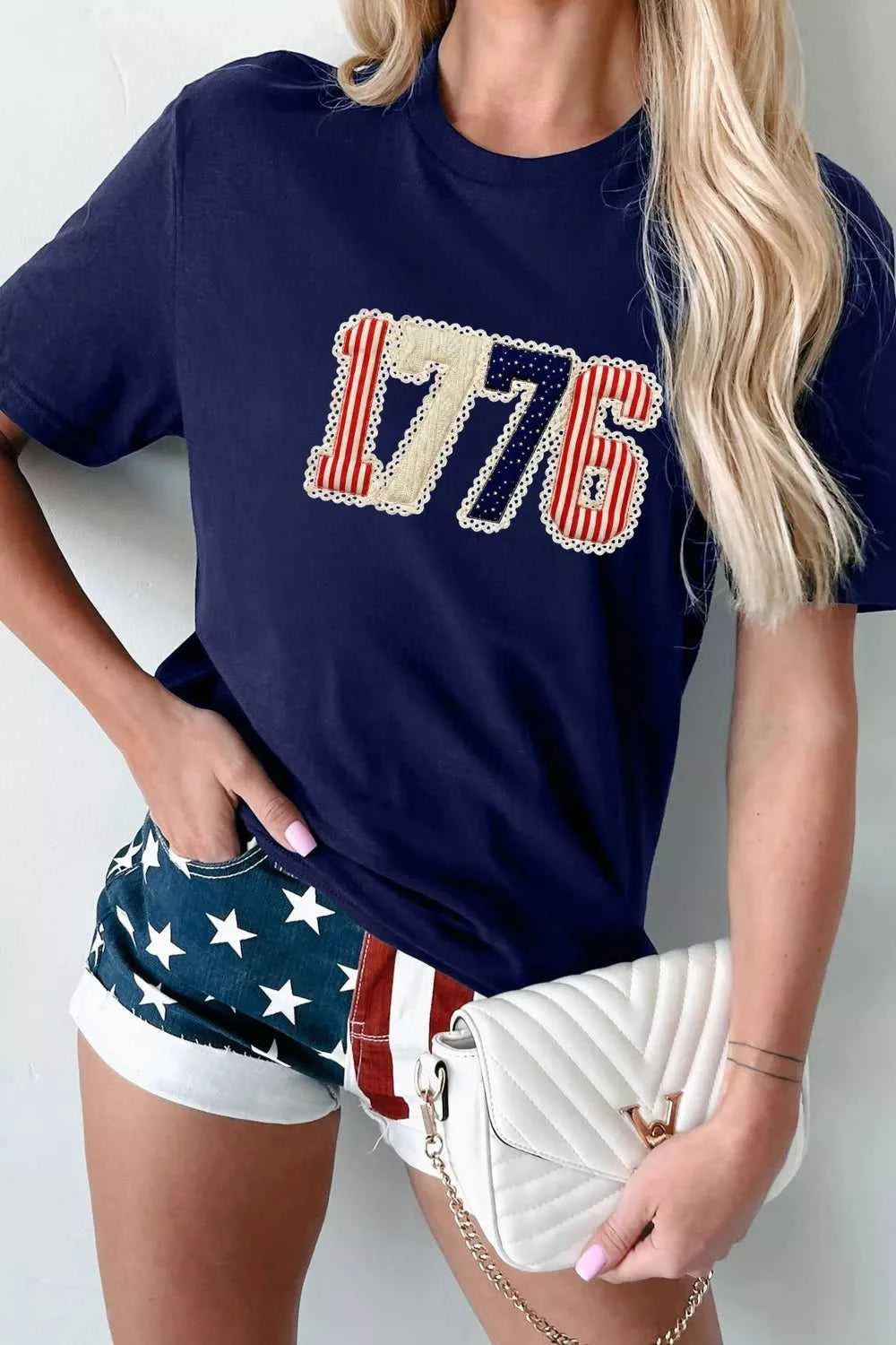 Patriotic 1776 Round Neck T-Shirt 100100542771053 32 Affordable Fashion Under $100 Jerry's Apparel 