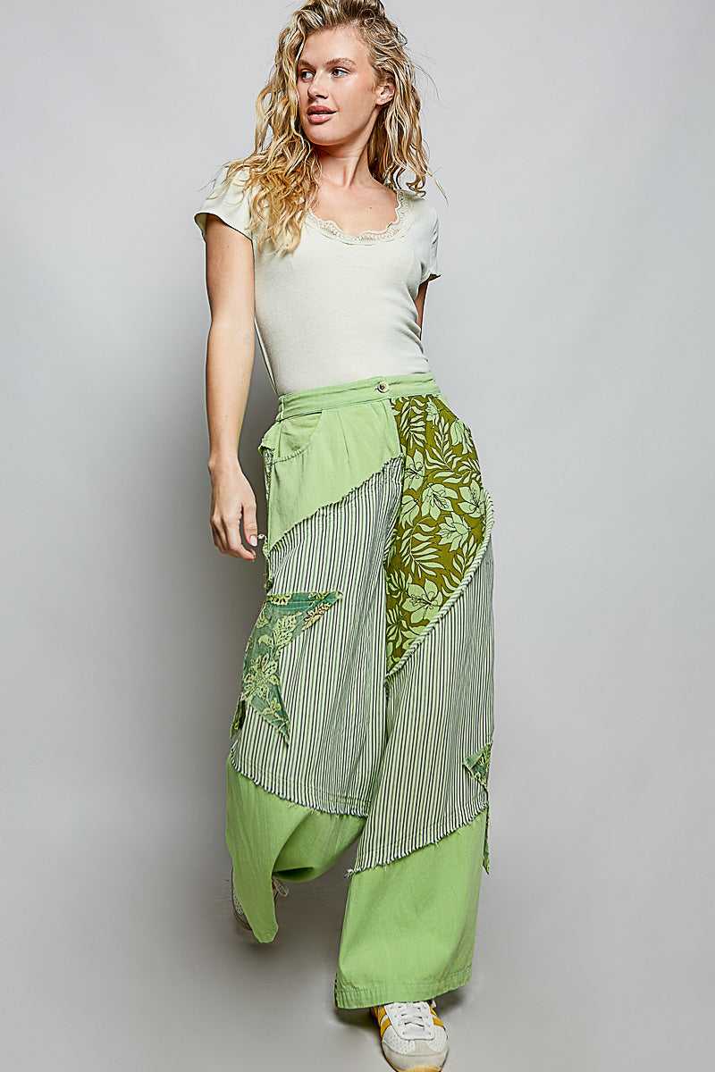 POL Striped Floral Patchwork Wide leg Pants with Side Big Star Patch 100100535141875 59 Affordable Fashion Under $100 Jerry's Apparel 