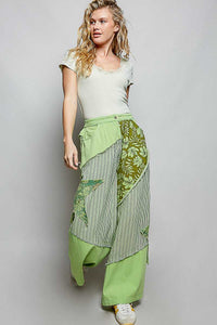 POL Striped Floral Patchwork Wide leg Pants with Side Big Star Patch 100100535141875 59 Affordable Fashion Under $100 Jerry's Apparel 