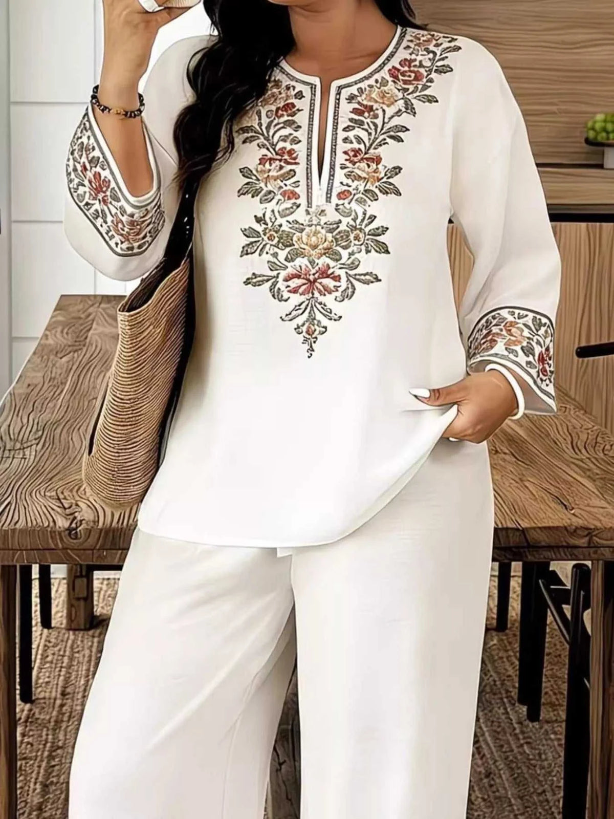 Full Size Embroidered Long Sleeve Top and Pants Set Plus Size 100100791537972 45 Affordable Fashion Under $100 Jerry's Apparel 