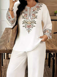 Full Size Embroidered Long Sleeve Top and Pants Set Plus Size 100100791537972 45 Affordable Fashion Under $100 Jerry's Apparel 