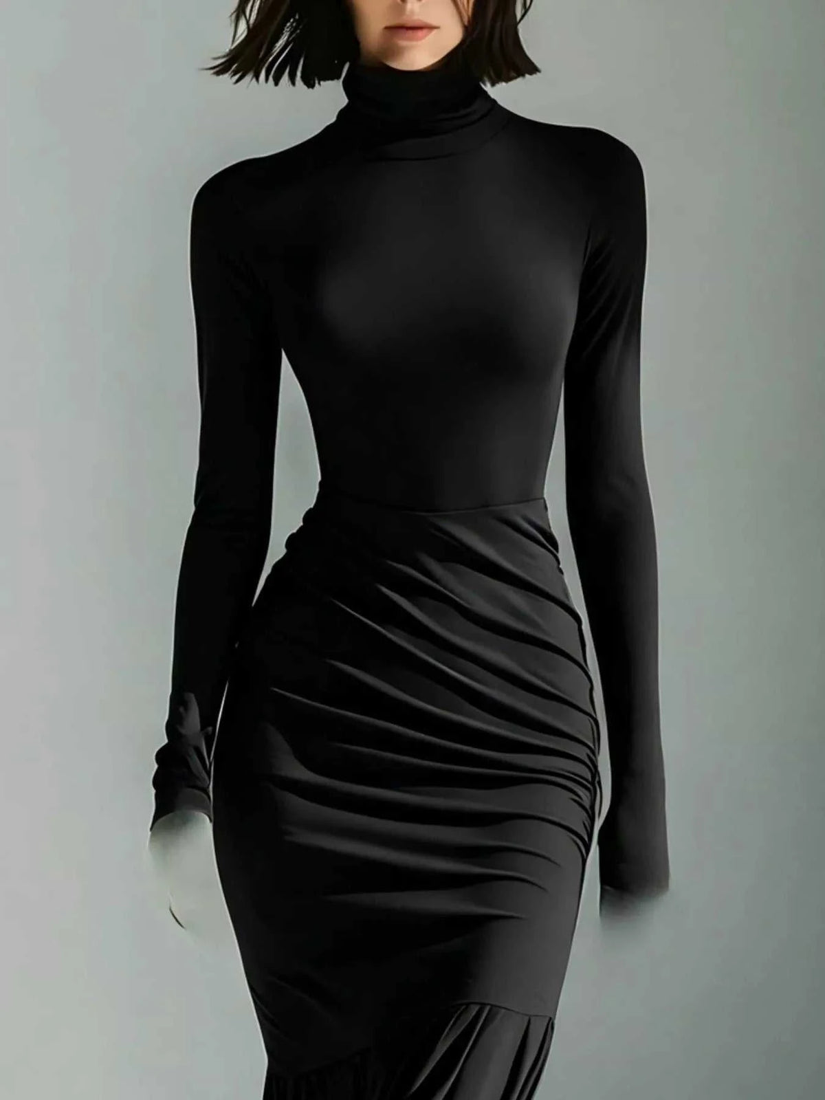 Full Size Slit Turtleneck Ruched Bodycon Mermaid Dress Plus Size 101001810997741 41 Affordable Fashion Under $100 Jerry's Apparel 