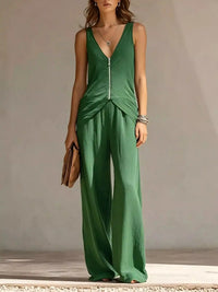 Full Size Zipper Front Tank and Wide-Leg Pants Set Plus Size 101001865169610 58 Women's Pants Set Gifts for Her Jerry's Apparel 