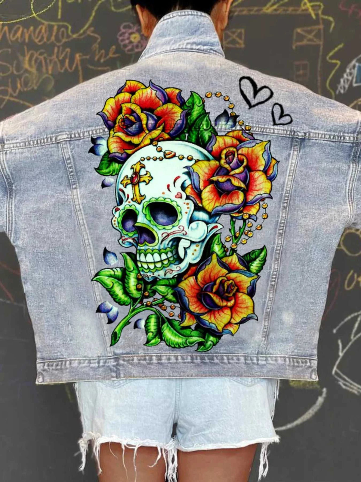 Full Size Skull Graphic Button Up Denim Jacket Plus Size 101003288973520 72 Affordable Fashion Under $100 Jerry's Apparel 