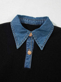 Denim Patchwork Collar Cuffed Casual Sweater 101002510428172 77 Women's Sweaters and Knitwear Jerry's Apparel 