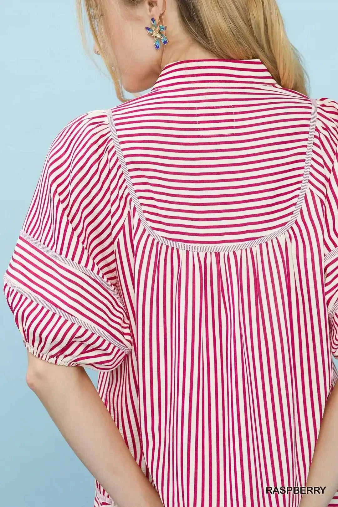Umgee Striped Puff Sleeve Babydoll Top 100100710001320 45 Affordable Fashion Under $100 Jerry's Apparel 