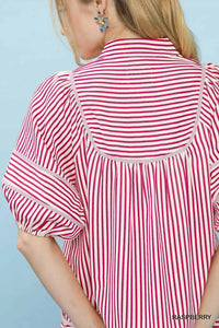 Umgee Striped Puff Sleeve Babydoll Top 100100710001320 45 Affordable Fashion Under $100 Jerry's Apparel 