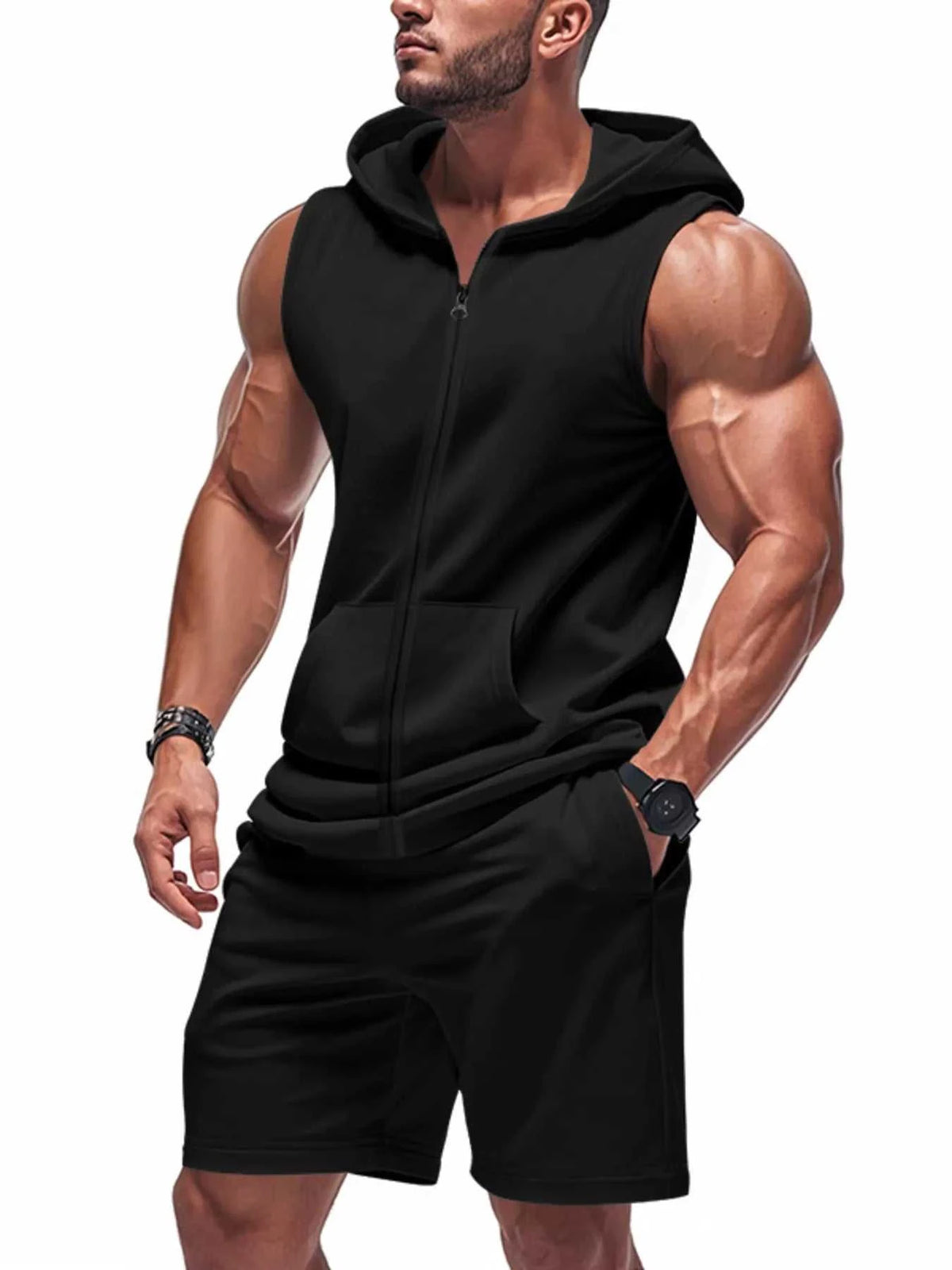 Men's Full Size Zip Up Sleeveless Hoodie & Shorts Set Plus Size 100400468664243 39 Affordable Fashion Under $100 Jerry's Apparel 