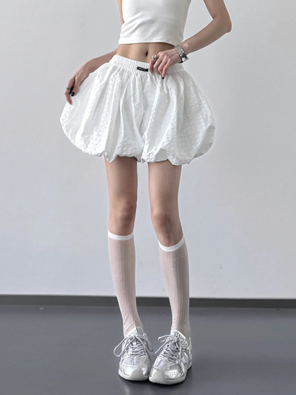 Bubble Hem Elastic Waist Shorts