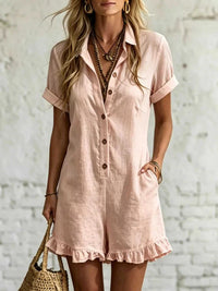 Full Size Button Front Ruffled Hem Romper Plus Size 100100561928017 28 Affordable Fashion Under $100 Jerry's Apparel 