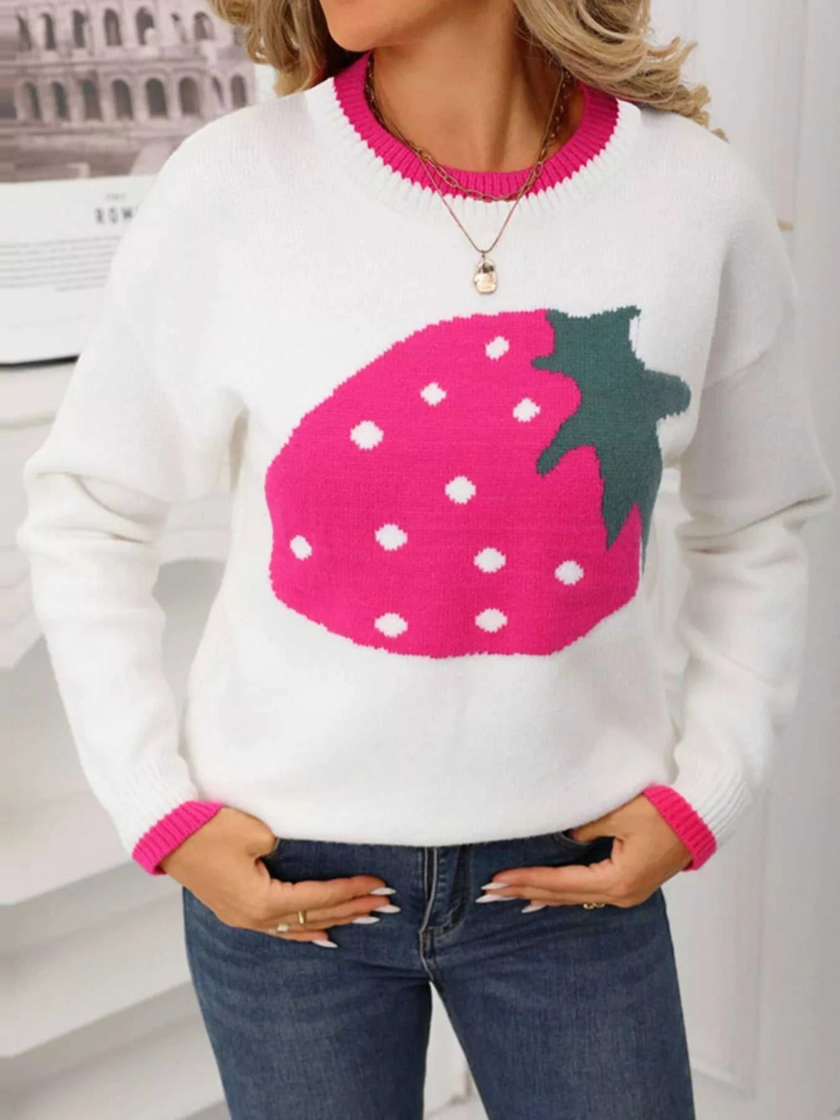 Strawberry Crew Neck Sweater 100100080501266 49 Affordable Fashion Under $100 Jerry's Apparel 