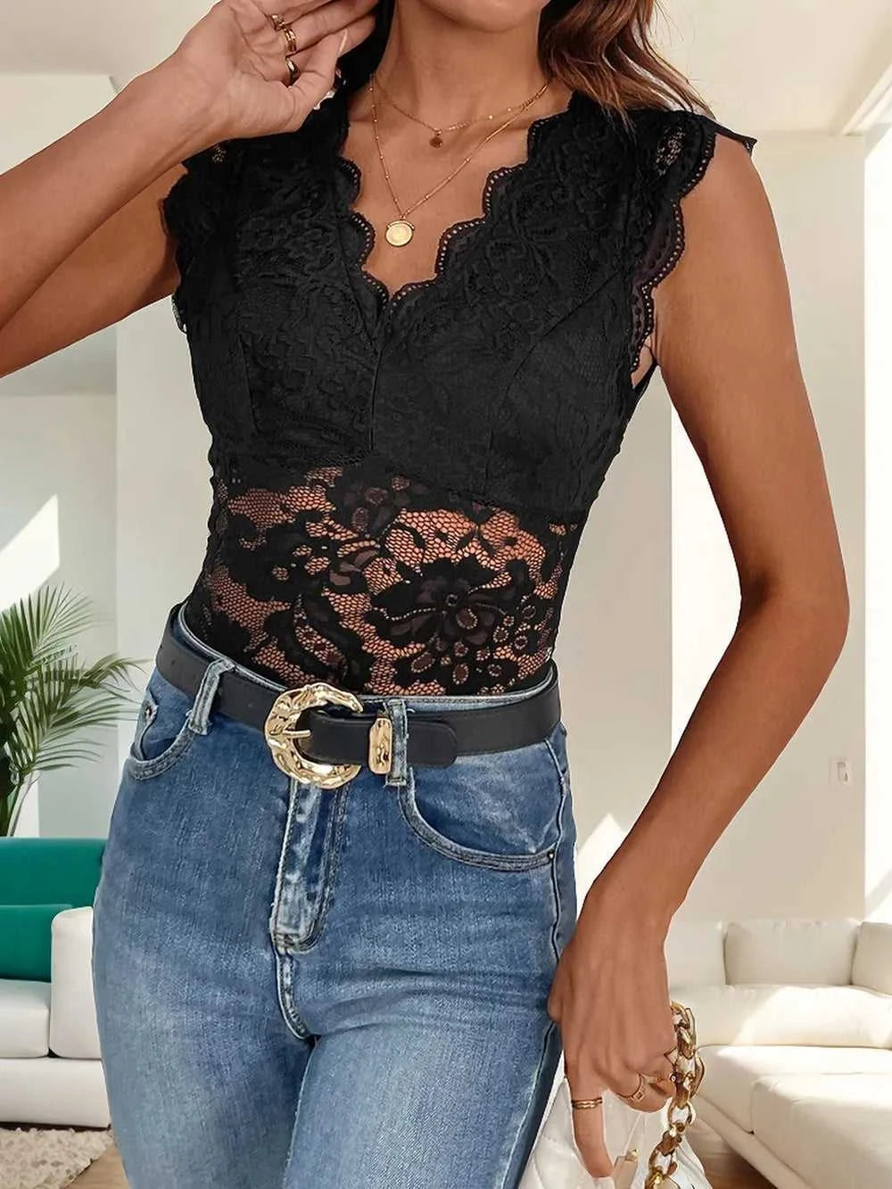 Perfee V-Neck Lace Bodysuit 100100496301288 27 Affordable Fashion Under $100 Jerry's Apparel 