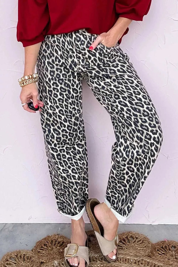 Leopard Print Barrel Jeans 100100804088614 61 Seasonal Fashion Collections Jerry's Apparel 